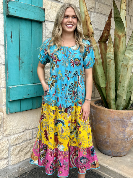 Turquoise/ Pink / Yellow Ladies Cute Ivy Jane Colorful Summer Dress - 75615; Blair's Western Wear Marble Falls, TX
