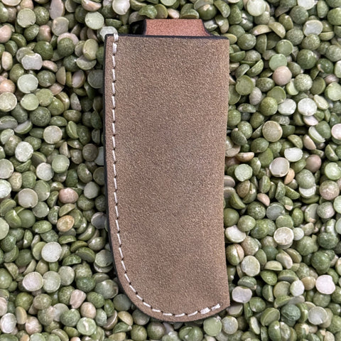 Leather Sheath in lite tan suede, crafted from durable suede leather with secure belt loop snap clip - K137. Available at Blair's Western Wear, Marble Falls, TX.