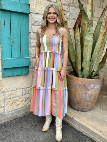 Multi Colored Stripe Long Summer Dress - D25539L; Blair's Western Wear Marble Falls, TX