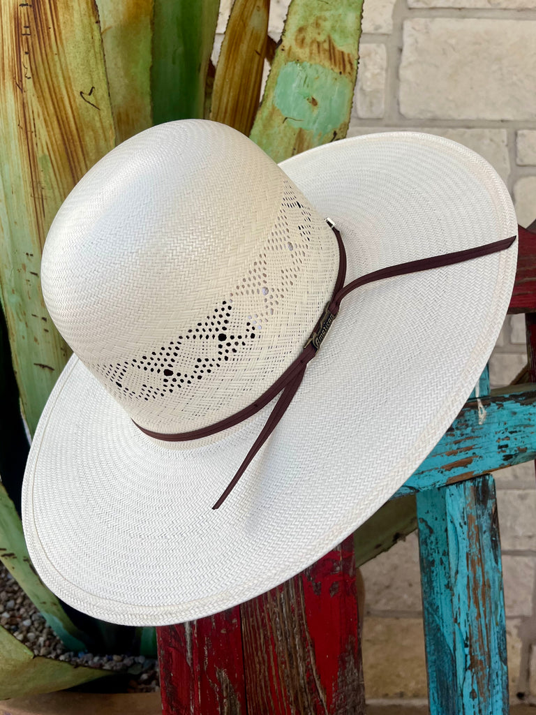 Men's American Hat Co. Straw Cowboy Hat in natural color, featuring an open crown design with a 4.5" brim for sun protection - 8110S. Available at Blair's Western Wear, Marble Falls, TX.