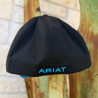 A black cap with the word 'ARIAT' embroidered in bright blue 