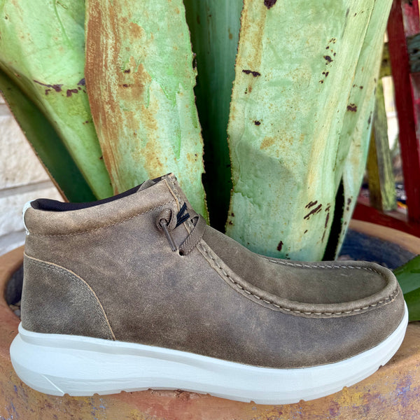Men’s Ariat casual shoe mid-top Hilo in Brown Bomber leather, featuring a cushioned FLX Foam midsole, with easy-adjust stretch laces for quick on/off – 10063972. Available at Blair's Western Wear, Marble Falls, TX.