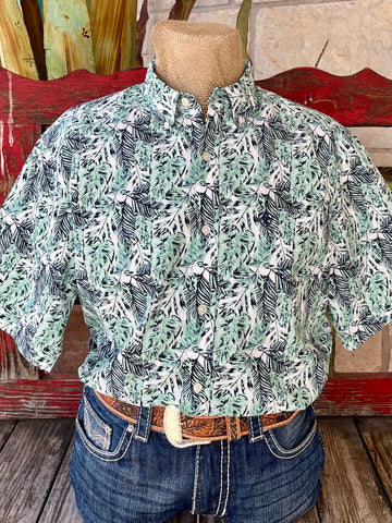 Men's Ariat Cyrus Shirt Short Sleeve Button-Up Floral in mint, crafted with lightweight fabric, featuring a refreshing floral pattern - Code 10054820. Available at Blair's Western Wear, Marble Falls, TX.