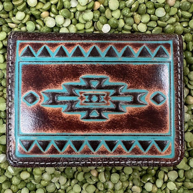 Brown & Turquoise Men's Ariat Leather Aztec Bifold Wallet - A3560102
