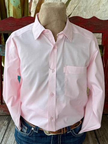 Men’s Ariat long sleeve button-down shirt in pink, lightweight performance fabric for all-day comfort, with wrinkle-resistant construction for easy care - 10072738. Available at Blair's Western Wear, Marble Falls, TX.