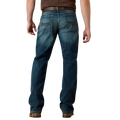 Men's relaxed fit bootcut jean in faded blue cotton denim with low rise and light back pocket stitching — Blair's Western Wear Marble Falls TX