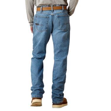 Men's warm wash relaxed bootcut stretch denim jean with extra deep front pockets, knife pocket, and classic bootcut leg opening — Blair's Western Wear Marble Falls TX