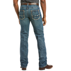 Men's slim fit straight leg jean in medium wash 13 oz. cotton denim with hand-sanding, whiskering, and embroidered back pockets — Blair's Western Wear Marble Falls TX