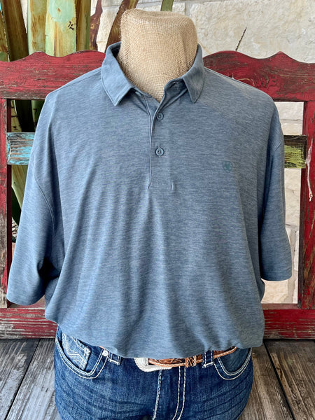 Men's Ariat Polo Shirt Solid Slate, moisture-wicking fabric with UV protection – 10055408. Available at Blair's Western Wear, Marble Falls, TX.