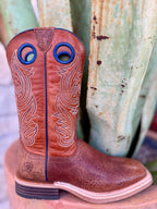 Men's Ariat Western square toe roper boot in Cottage Brown/Marigold, built from full-grain leather that resists wear and develops character over time, with a Duratread outsole for flexible traction and long-lasting performance - 10074256. Available at Blair's Western Wear, Marble Falls, TX.