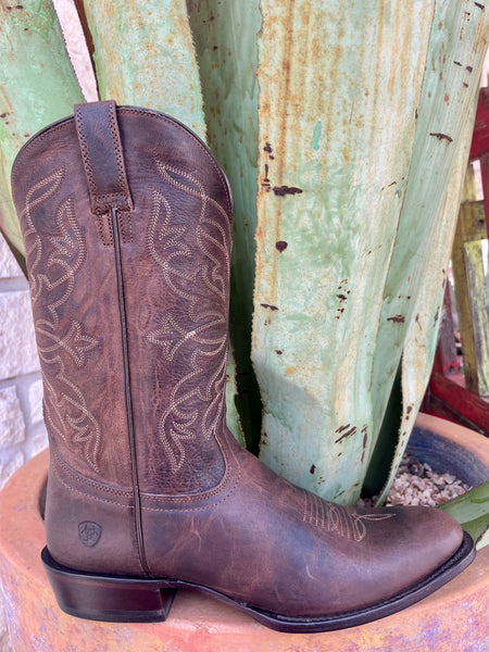 Men’s Ariat Western Boot Leather Almond Toe in Loco Brown, crafted from premium full-grain leather, with leather outsole and reinforced rubber heel cap - 10061155. Available at Blair's Western Wear, Marble Falls, TX.