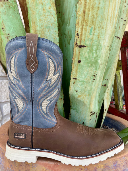Men's Ariat Work Boot in Alamo Brown/Stone Grey, built with a breathable VentTEK™ mesh upper, with a slip- and oil-resistant outsole for safety - 10061285. Available at Blair's Western Wear, Marble Falls, TX.