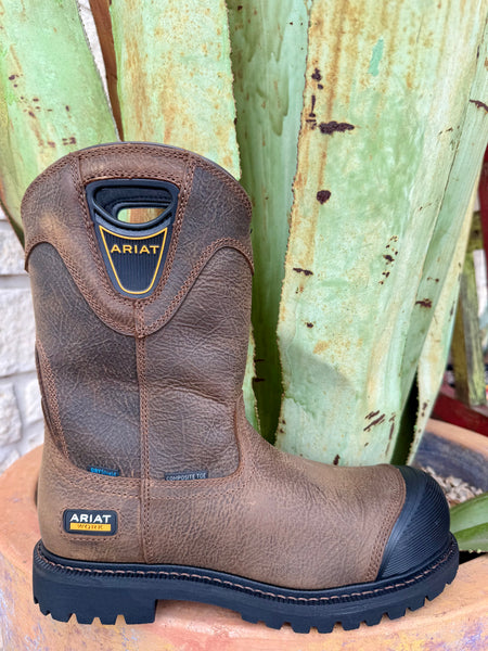 Men’s Ariat Work Boot Composite Toe in Brown, constructed with waterproof full-grain leather, with Shock Shield® heel for impact absorption – 10063853. Available at Blair's Western Wear, Marble Falls, TX.