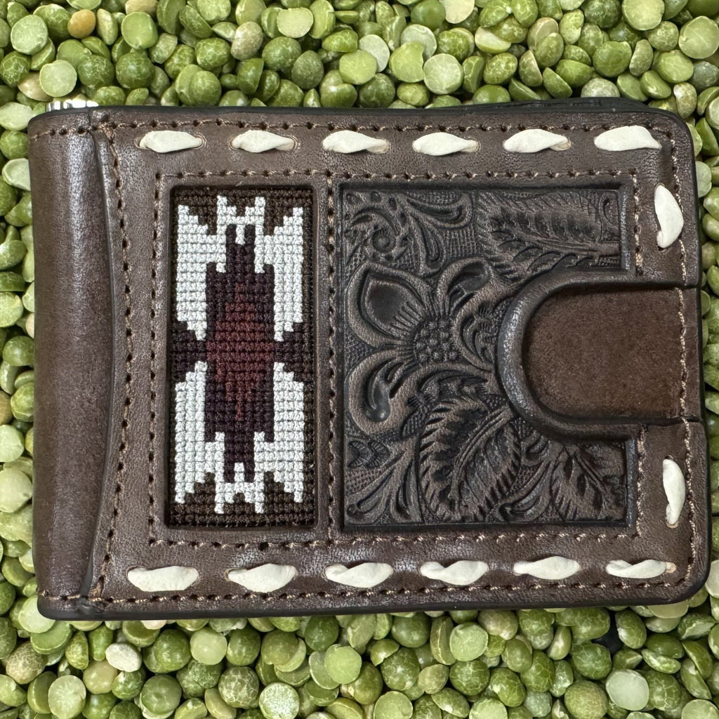 Brown, Wine &  White Men's Bifold Money Clip Wallet - N500040002