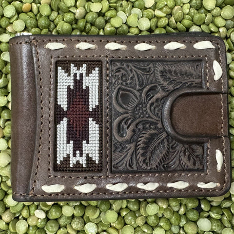 Brown, Wine &  White Men's Bifold Money Clip Wallet - N500040002