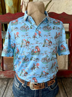 Men's Bronc Print Pullover Short Sleeve Polo