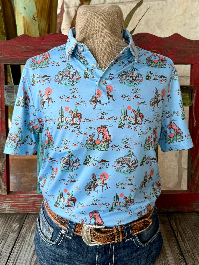 Men's Bronc Print Pullover Short Sleeve Polo