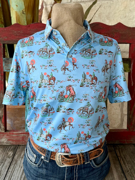 Men's Bronc Print Pullover Short Sleeve Polo