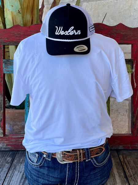 Men’s Burlebo T‑Shirt Solid Short Sleeve Tee in White, crafted from quick‑dry fabric for all‑day freshness, with a relaxed fit for easy movement – GTTCW. Available at Blair’s Western Wear, Marble Falls, TX.