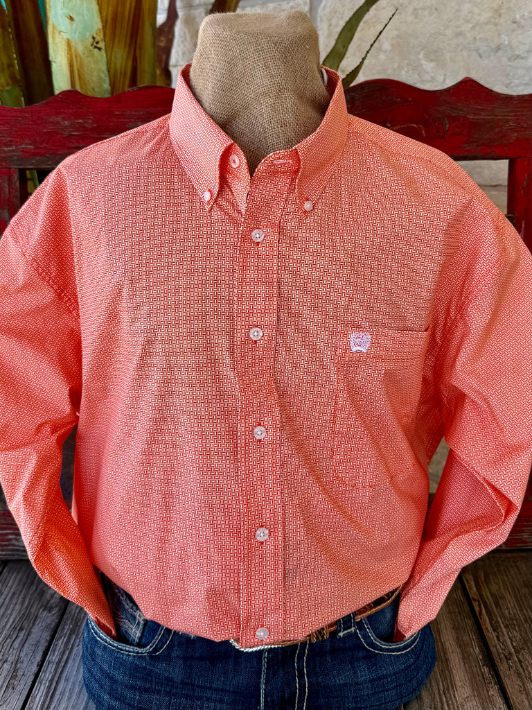 Men's Geometric Print Button-Down Long Sleeve Shirt