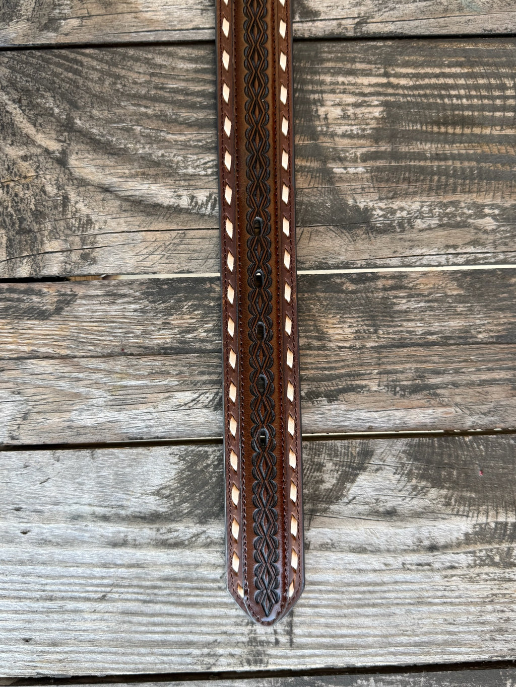 Men's Chocolate & Natural Laced Tooled Leather Belt