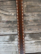 Men's Chocolate & Natural Laced Tooled Leather Belt
