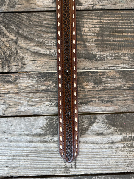 Men's Chocolate & Natural Laced Tooled Leather Belt