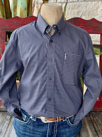 Men's Cinch Button-Down Shirt in Charcoal/White, lightweight cotton for all-day comfort, with arrow print pattern and embroidered logo pocket - MTW1347130. Available at Blair's Western Wear, Marble Falls, TX.