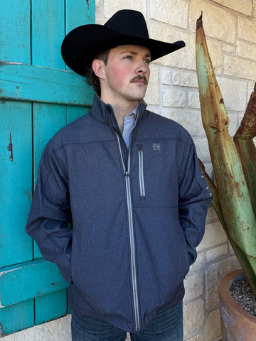 Men’s Cinch Bonded Jacket in navy, featuring concealed carry pockets with Velcro holster and water-resistant shell for dependable protection – MWJ1537007. Available at Blair’s Western Wear, Marble Falls, TX.