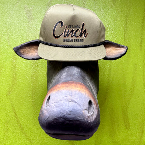 Men’s Cinch Logo Rope Cap in Olive with embroidered Cinch Rodeo Brand logo, rope detail across the bill, and adjustable snapback closure - MCC0600209. Available at Blair's Western Wear, Marble Falls, TX.