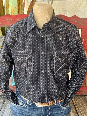 Men's Cinch Western Shirt Long Sleeve Printed Shirt in Black/Brown/White, crafted from breathable cotton for all-day comfort, with snap-front closure and double front flap pockets for secure storage - MTW1301084. Available at Blair's Western Wear, Marble Falls, TX.