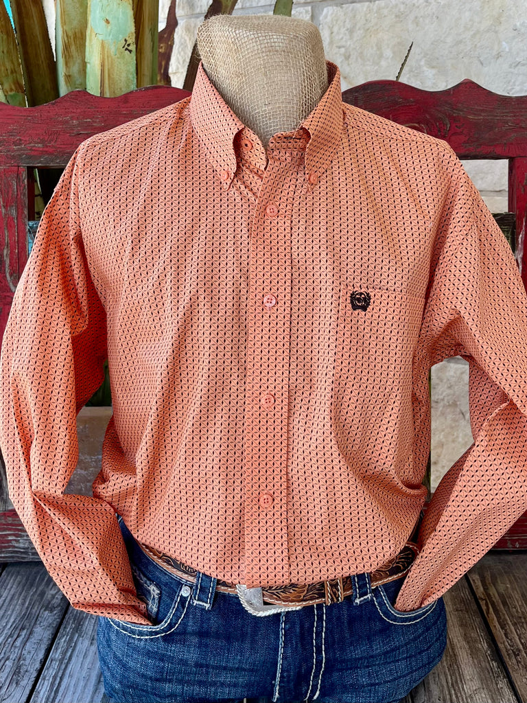 Cinch Men's Geo Print Coral Long Sleeve Button Down Western Shirt Cinch Men's Geo Print Coral Long Sleeve Button Down Western Shirt