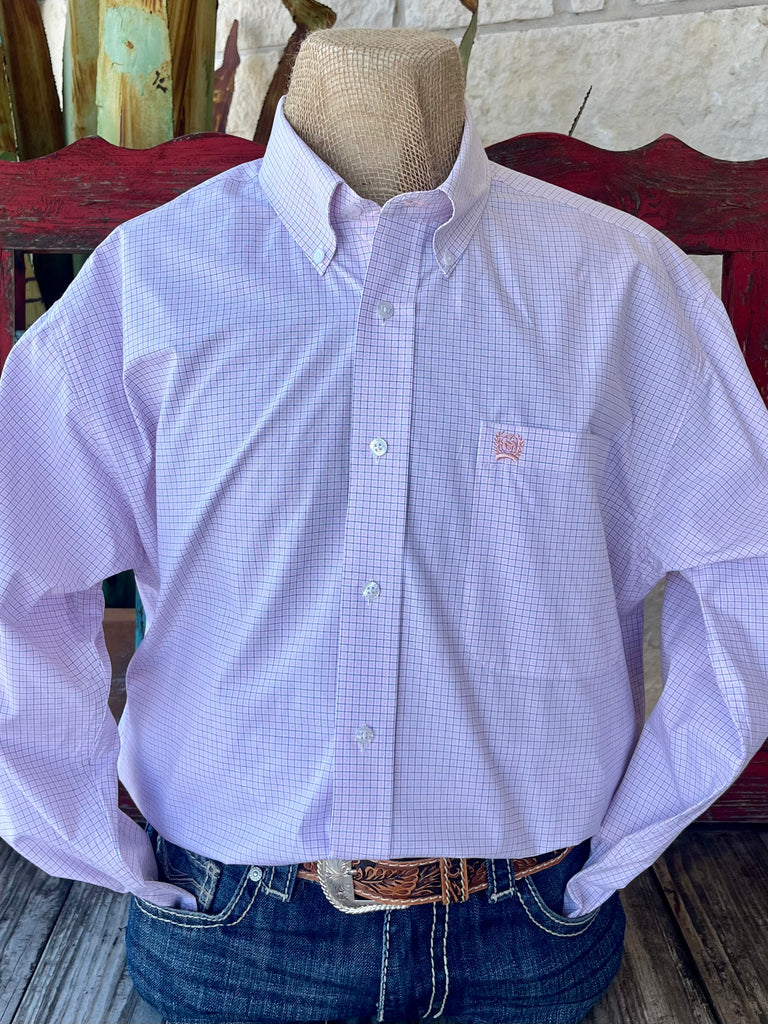 Men's Cinch Western Shirt Light Pink/Black Check, lightweight cotton for breathable comfort, with embroidered Cinch logo on chest pocket - MTW1105912. Available at Blair's Western Wear, Marble Falls, TX.