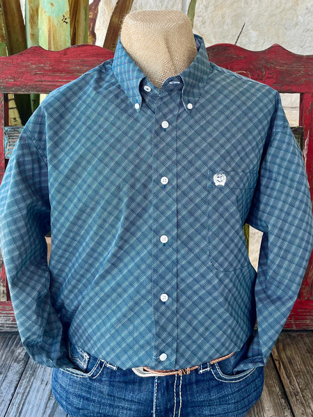 Men's Cinch Western Shirt Long Sleeve Button-Down in Navy Print, crafted from breathable printed cotton, with a classic collar and embroidered Cinch logo - MTW1105896. Available at Blair's Western Wear, Marble Falls, TX.