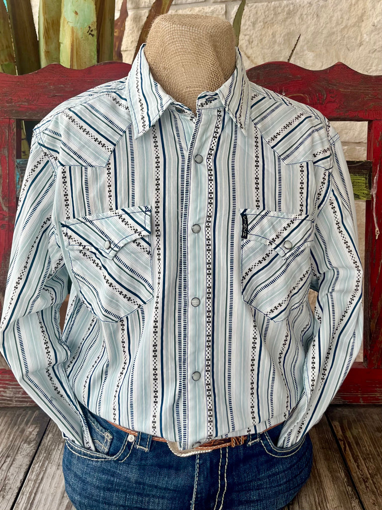 Men's Cinch White/Teal Western Shirt MTW130386 Blair's Western