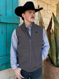 Men’s Cinch Windproof Softshell Vest in Gray, featuring a windproof and water-resistant shell, with concealed carry interior pocket and secure zip hand pockets - MWV1099012. Available at Blair's Western Wear, Marble Falls, TX.
