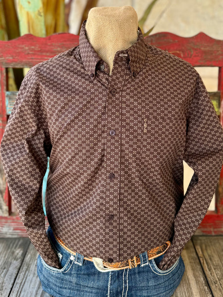 Men's Floral Medallion Print Button-Down Long Sleeve Shirt