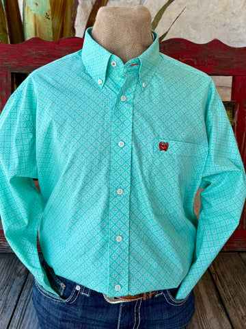 Men's Floral Print Button-Down Long Sleeve Shirt