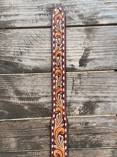Men's Floral Scroll & Two-Tone Leather Belt