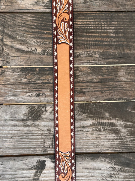Men's Floral Scroll & Two-Tone Leather Belt