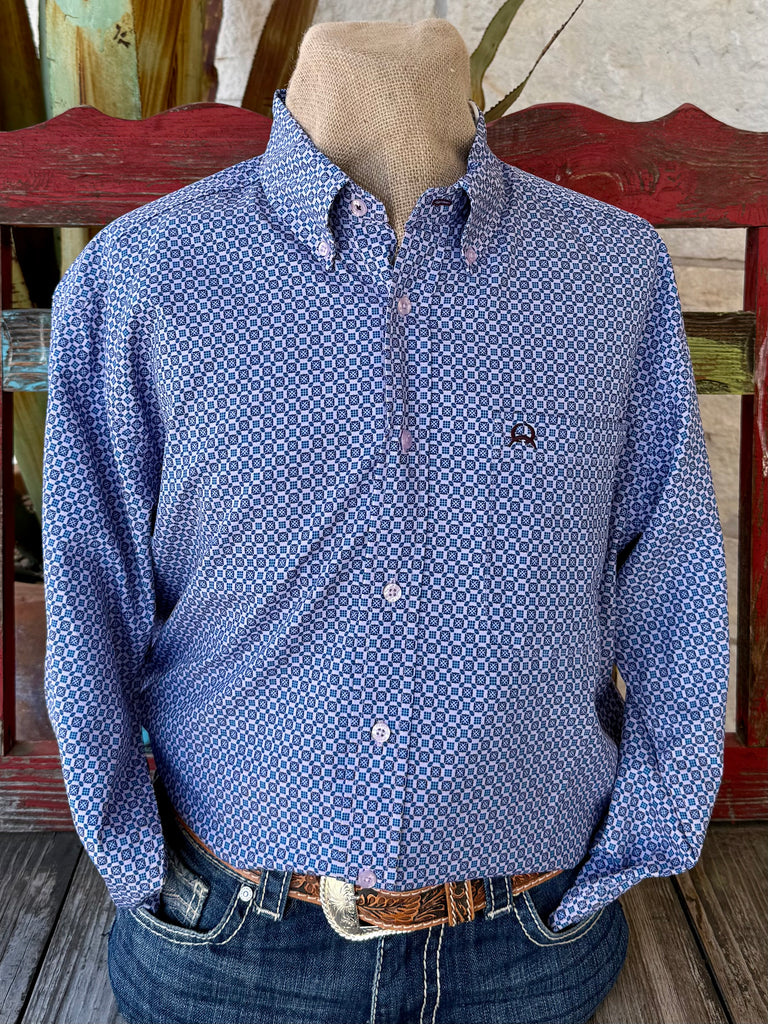 Men's Geometric Medallion Print Button-Down Long Sleeve Shirt