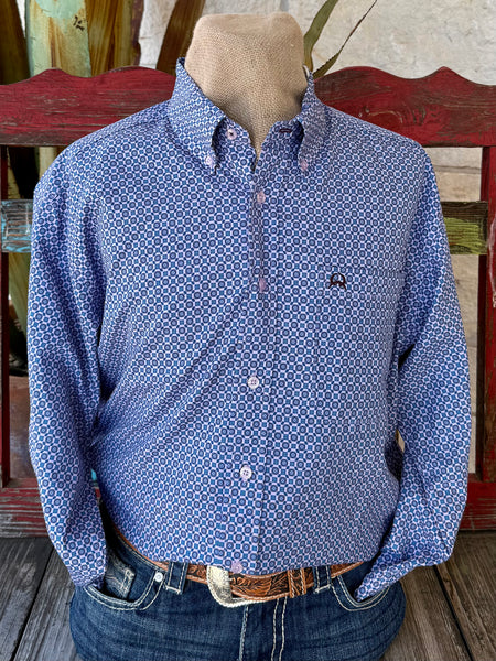 Men's Geometric Medallion Print Button-Down Long Sleeve Shirt