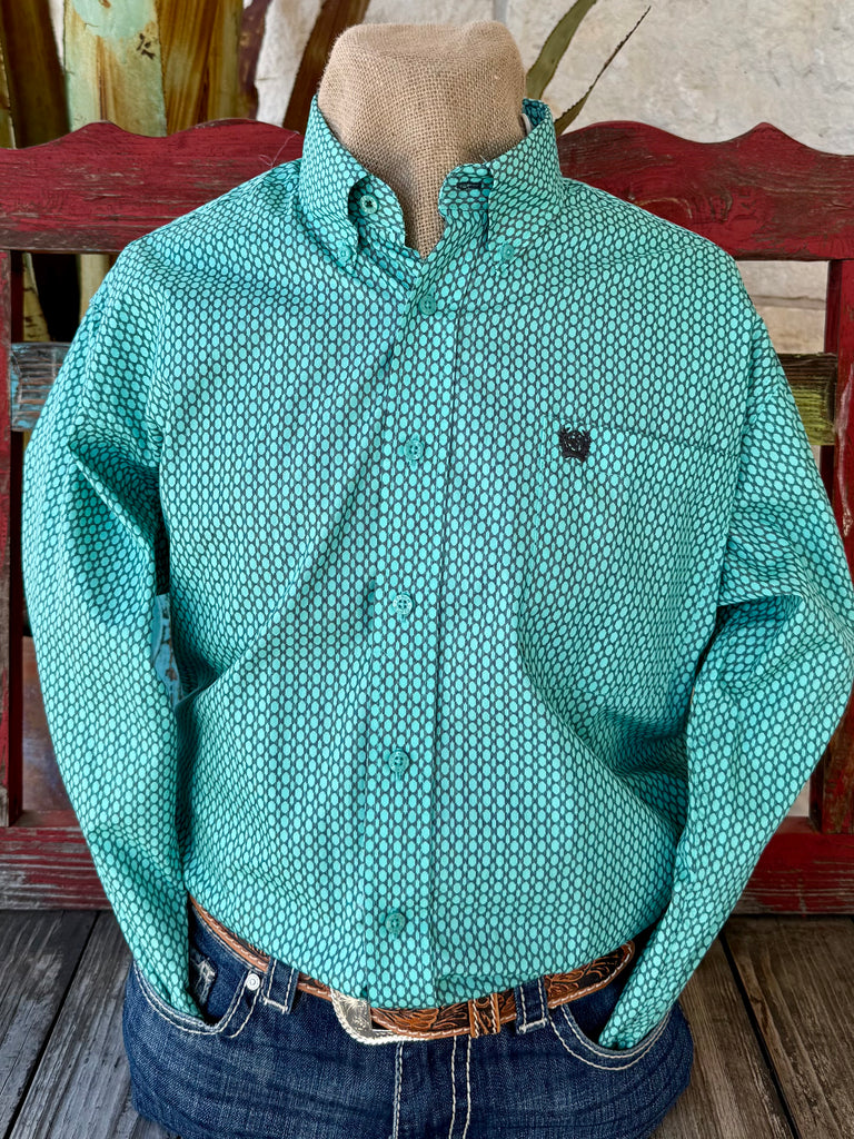 Men's Geometric Print Button-Down Long Sleeve Shirt
