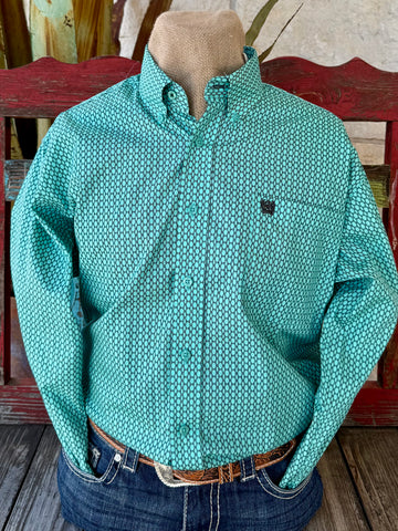 Men's Geometric Print Button-Down Long Sleeve Shirt