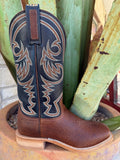 Men’s Hyer Western square toe boot in brown and navy, built with premium full-grain leather that softens over time for a personalized fit, with a square toe design that provides extra room for all-day comfort - HM11030. Available at Blair's Western Wear, Marble Falls, TX.