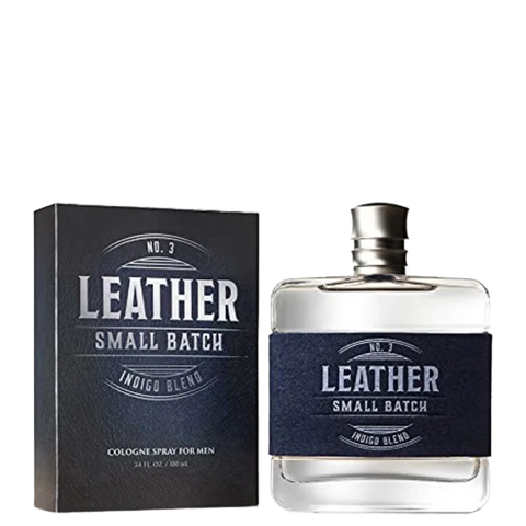 Men’s Leather Small Batch Cologne spray in Indigo Blend, crafted as a small-batch fragrance, with a rich leather-forward aroma for confident everyday wear – 98087. Available at Blair's Western Wear, Marble Falls, TX.