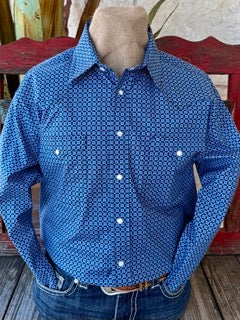 Men's Long Sleeve Snap Western Print Shirt