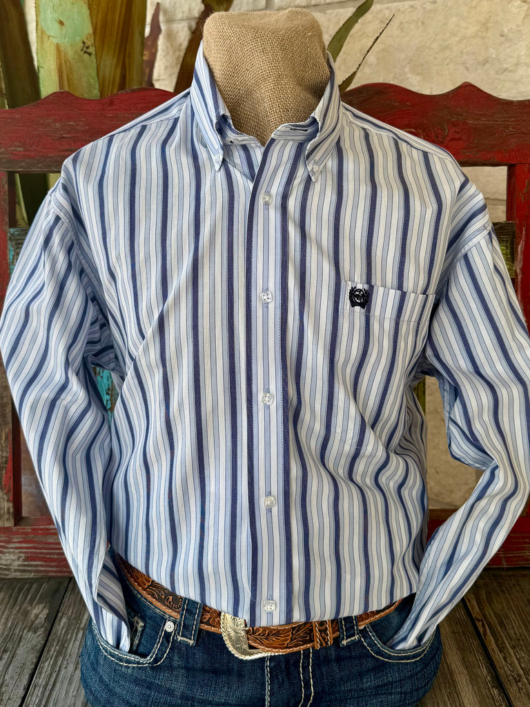 Men's Cinch Long Sleeve Stripe Button-Down Shirt - Product Tag MTW1106077