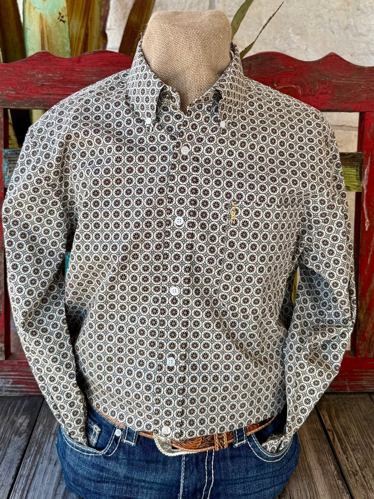 Men's Medallion Print Button-Down Long Sleeve Shirt