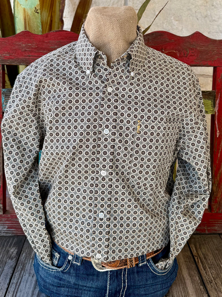 Men's Medallion Print Button-Down Long Sleeve Shirt
